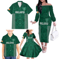 Custom Ireland Rugby Family Matching Off The Shoulder Long Sleeve Dress and Hawaiian Shirt Come On Shamrock
