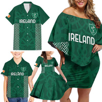 Custom Ireland Rugby Family Matching Off Shoulder Short Dress and Hawaiian Shirt Come On Shamrock