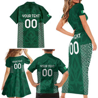 Custom Ireland Rugby Family Matching Short Sleeve Bodycon Dress and Hawaiian Shirt Come On Shamrock