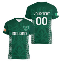 Custom Ireland Rugby Women V-Neck T-Shirt Come On Shamrock