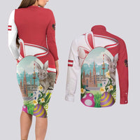 Happy Easter Austria Couples Matching Long Sleeve Bodycon Dress and Long Sleeve Button Shirt Easter Eggs With St. Stephen's Cathedral
