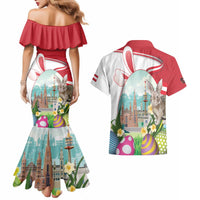 Happy Easter Austria Couples Matching Mermaid Dress and Hawaiian Shirt Easter Eggs With St. Stephen's Cathedral