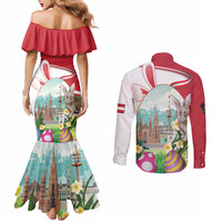 Happy Easter Austria Couples Matching Mermaid Dress and Long Sleeve Button Shirt Easter Eggs With St. Stephen's Cathedral