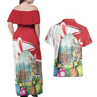 Happy Easter Austria Couples Matching Off Shoulder Maxi Dress and Hawaiian Shirt Easter Eggs With St. Stephen's Cathedral