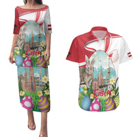 Happy Easter Austria Couples Matching Puletasi and Hawaiian Shirt Easter Eggs With St. Stephen's Cathedral