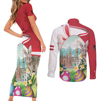Happy Easter Austria Couples Matching Short Sleeve Bodycon Dress and Long Sleeve Button Shirt Easter Eggs With St. Stephen's Cathedral