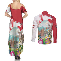 Happy Easter Austria Couples Matching Summer Maxi Dress and Long Sleeve Button Shirt Easter Eggs With St. Stephen's Cathedral