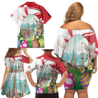 Happy Easter Austria Family Matching Off Shoulder Short Dress and Hawaiian Shirt Easter Eggs With St. Stephen's Cathedral