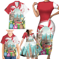 Happy Easter Austria Family Matching Short Sleeve Bodycon Dress and Hawaiian Shirt Easter Eggs With St. Stephen's Cathedral
