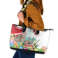 Happy Easter Austria Leather Tote Bag Easter Eggs With St. Stephen's Cathedral