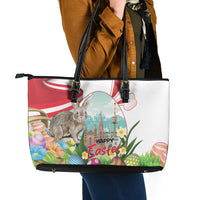 Happy Easter Austria Leather Tote Bag Easter Eggs With St. Stephen's Cathedral