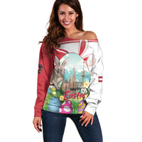 Happy Easter Austria Off Shoulder Sweater Easter Eggs With St. Stephen's Cathedral