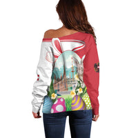 Happy Easter Austria Off Shoulder Sweater Easter Eggs With St. Stephen's Cathedral