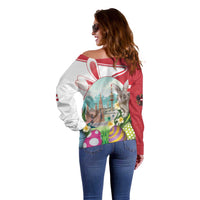 Happy Easter Austria Off Shoulder Sweater Easter Eggs With St. Stephen's Cathedral