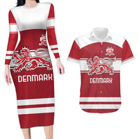 Custom Denmark Hockey Couples Matching Long Sleeve Bodycon Dress and Hawaiian Shirt Danish Lions