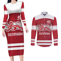 Custom Denmark Hockey Couples Matching Long Sleeve Bodycon Dress and Long Sleeve Button Shirt Danish Lions