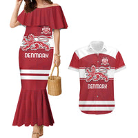 Custom Denmark Hockey Couples Matching Mermaid Dress and Hawaiian Shirt Danish Lions