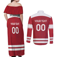 Custom Denmark Hockey Couples Matching Off Shoulder Maxi Dress and Long Sleeve Button Shirt Danish Lions