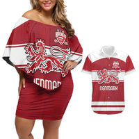 Custom Denmark Hockey Couples Matching Off Shoulder Short Dress and Hawaiian Shirt Danish Lions