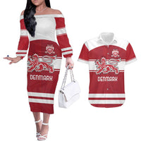 Custom Denmark Hockey Couples Matching Off The Shoulder Long Sleeve Dress and Hawaiian Shirt Danish Lions