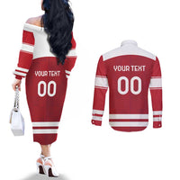 Custom Denmark Hockey Couples Matching Off The Shoulder Long Sleeve Dress and Long Sleeve Button Shirt Danish Lions
