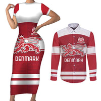 Custom Denmark Hockey Couples Matching Short Sleeve Bodycon Dress and Long Sleeve Button Shirt Danish Lions