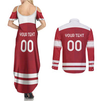 Custom Denmark Hockey Couples Matching Summer Maxi Dress and Long Sleeve Button Shirt Danish Lions