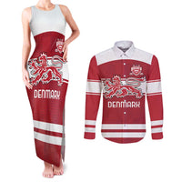 Custom Denmark Hockey Couples Matching Tank Maxi Dress and Long Sleeve Button Shirt Danish Lions