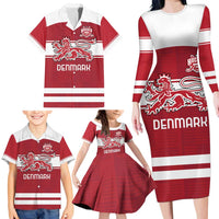Custom Denmark Hockey Family Matching Long Sleeve Bodycon Dress and Hawaiian Shirt Danish Lions