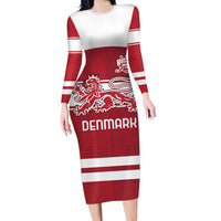 Custom Denmark Hockey Family Matching Long Sleeve Bodycon Dress and Hawaiian Shirt Danish Lions