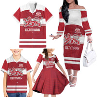 Custom Denmark Hockey Family Matching Off The Shoulder Long Sleeve Dress and Hawaiian Shirt Danish Lions