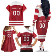 Custom Denmark Hockey Family Matching Off The Shoulder Long Sleeve Dress and Hawaiian Shirt Danish Lions
