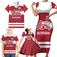 Custom Denmark Hockey Family Matching Short Sleeve Bodycon Dress and Hawaiian Shirt Danish Lions