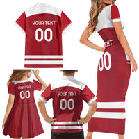 Custom Denmark Hockey Family Matching Short Sleeve Bodycon Dress and Hawaiian Shirt Danish Lions