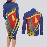 Liechtenstein National Day 1866 Couples Matching Long Sleeve Bodycon Dress and Long Sleeve Button Shirt Gold Crown Vaduz Cathedral