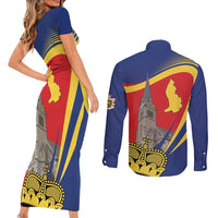 Liechtenstein National Day 1866 Couples Matching Short Sleeve Bodycon Dress and Long Sleeve Button Shirt Gold Crown Vaduz Cathedral