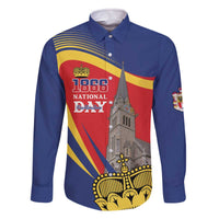 Liechtenstein National Day 1866 Family Matching Off The Shoulder Long Sleeve Dress and Hawaiian Shirt Gold Crown Vaduz Cathedral