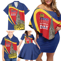 Liechtenstein National Day 1866 Family Matching Off Shoulder Short Dress and Hawaiian Shirt Gold Crown Vaduz Cathedral