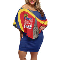 Liechtenstein National Day 1866 Family Matching Off Shoulder Short Dress and Hawaiian Shirt Gold Crown Vaduz Cathedral