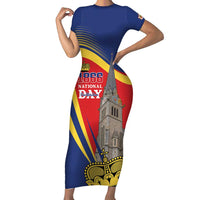 Liechtenstein National Day 1866 Short Sleeve Bodycon Dress Gold Crown Vaduz Cathedral