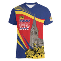 Liechtenstein National Day 1866 Women V-Neck T-Shirt Gold Crown Vaduz Cathedral