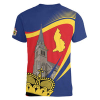 Liechtenstein National Day 1866 Women V-Neck T-Shirt Gold Crown Vaduz Cathedral