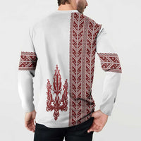 Ukraine Vyshyvanka Pattern Button Sweatshirt Ukrainian Trident
