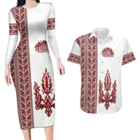 Ukraine Vyshyvanka Pattern Couples Matching Long Sleeve Bodycon Dress and Hawaiian Shirt Ukrainian Trident