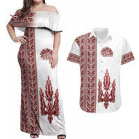 Ukraine Vyshyvanka Pattern Couples Matching Off Shoulder Maxi Dress and Hawaiian Shirt Ukrainian Trident