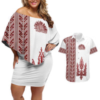 Ukraine Vyshyvanka Pattern Couples Matching Off Shoulder Short Dress and Hawaiian Shirt Ukrainian Trident