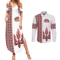Ukraine Vyshyvanka Pattern Couples Matching Summer Maxi Dress and Long Sleeve Button Shirt Ukrainian Trident