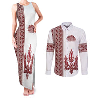 Ukraine Vyshyvanka Pattern Couples Matching Tank Maxi Dress and Long Sleeve Button Shirt Ukrainian Trident