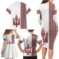 Ukraine Vyshyvanka Pattern Family Matching Long Sleeve Bodycon Dress and Hawaiian Shirt Ukrainian Trident