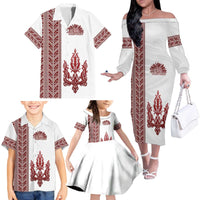 Ukraine Vyshyvanka Pattern Family Matching Off The Shoulder Long Sleeve Dress and Hawaiian Shirt Ukrainian Trident